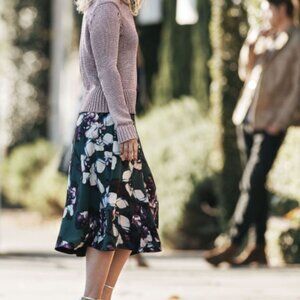 BANANA REPUBLIC Andrea Green & Purple Floral A Line Midi Skirt Pockets Size 14